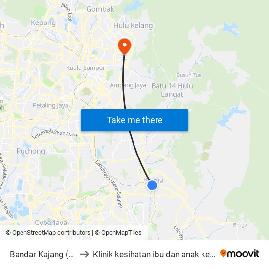 Bandar Kajang (Kj508) to Klinik kesihatan ibu dan anak keramat AU2 map