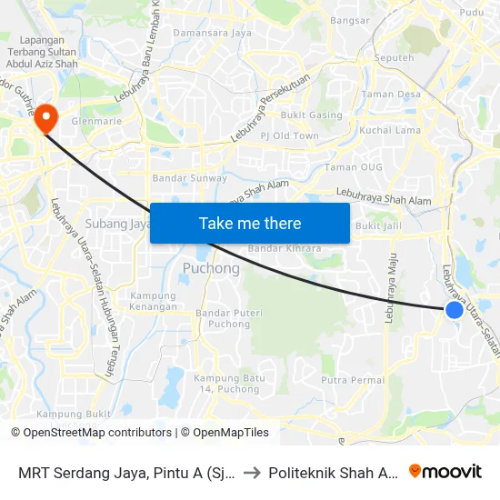 MRT Serdang Jaya, Pintu A (Sj786) to Politeknik Shah Alam map