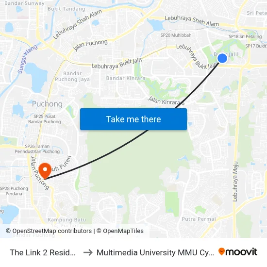 The Link 2 Residences to Multimedia University MMU Cyberjaya map