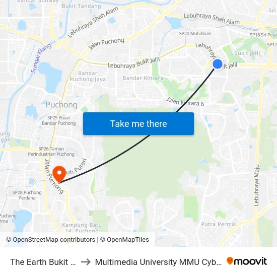 The Earth Bukit Jalil to Multimedia University MMU Cyberjaya map