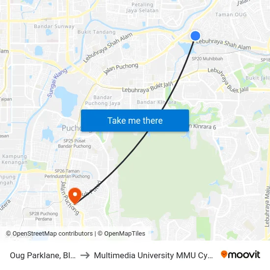 Oug Parklane, Blok E to Multimedia University MMU Cyberjaya map
