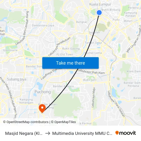 Masjid Negara (Kl1065) to Multimedia University MMU Cyberjaya map