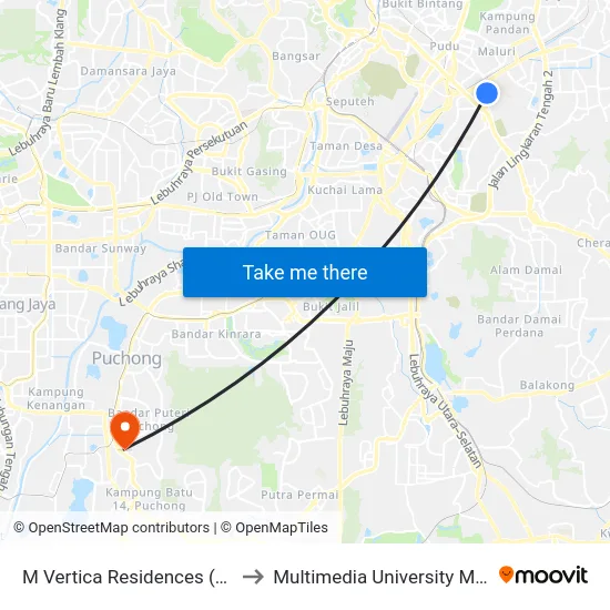 M Vertica Residences (Opp) (Kl1702) to Multimedia University MMU Cyberjaya map