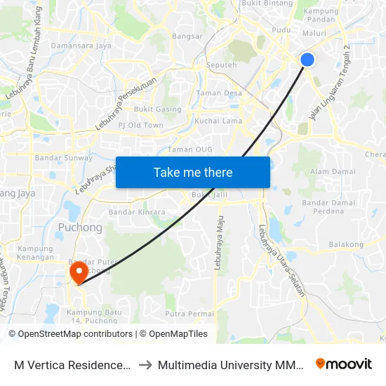 M Vertica Residences (Kl355) to Multimedia University MMU Cyberjaya map