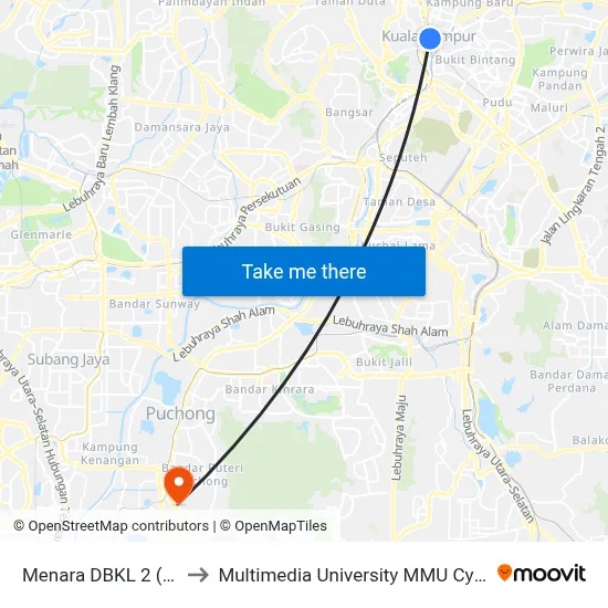 Menara DBKL 2 (Kl39) to Multimedia University MMU Cyberjaya map