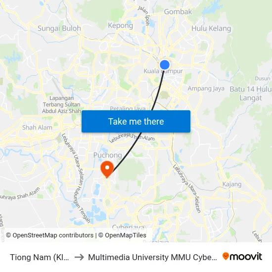 Tiong Nam (Kl42) to Multimedia University MMU Cyberjaya map