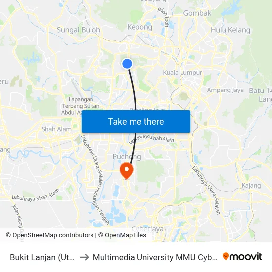 Bukit Lanjan (Utara) to Multimedia University MMU Cyberjaya map