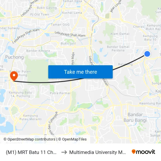 (M1) MRT Batu 11 Cheras Pintu A to Multimedia University MMU Cyberjaya map