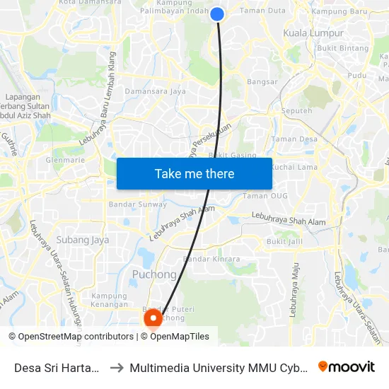 Desa Sri Hartamas to Multimedia University MMU Cyberjaya map