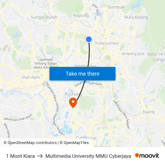 1 Mont Kiara to Multimedia University MMU Cyberjaya map