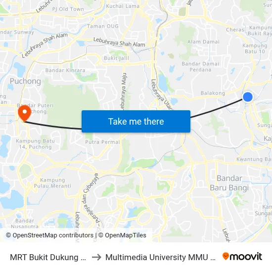 MRT Bukit Dukung Pintu A to Multimedia University MMU Cyberjaya map