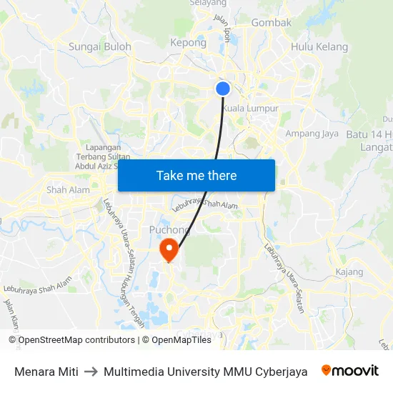 Menara Miti to Multimedia University MMU Cyberjaya map