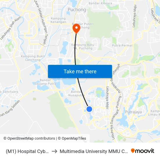 (M1) Hospital Cyberjaya to Multimedia University MMU Cyberjaya map