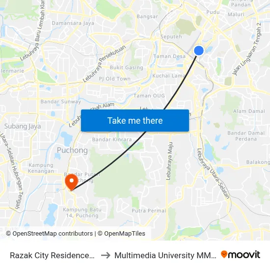 Razak City Residences (Block A) to Multimedia University MMU Cyberjaya map