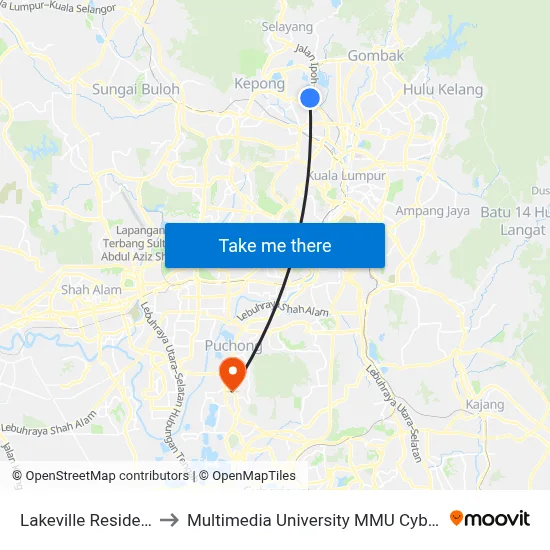 Lakeville Residence to Multimedia University MMU Cyberjaya map