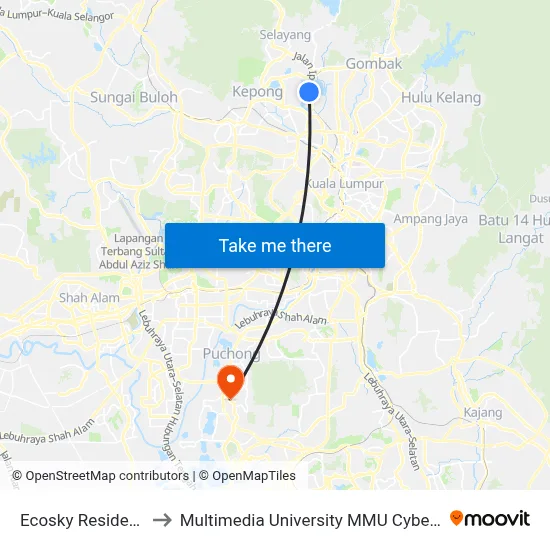 Ecosky Residence to Multimedia University MMU Cyberjaya map