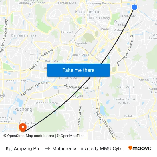 Kpj Ampang Puteri to Multimedia University MMU Cyberjaya map