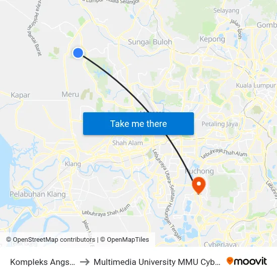 Kompleks Angsana to Multimedia University MMU Cyberjaya map