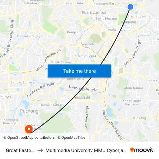 Great Eastern to Multimedia University MMU Cyberjaya map