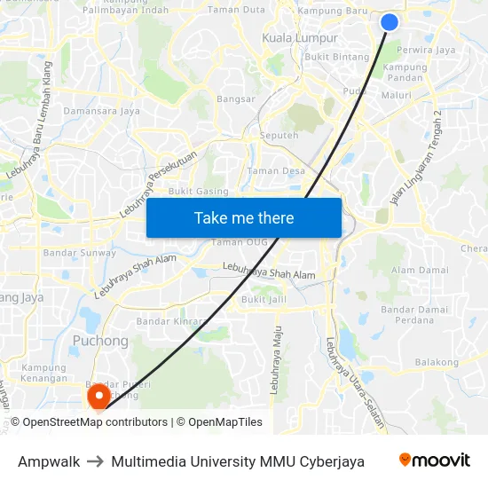 Ampwalk to Multimedia University MMU Cyberjaya map