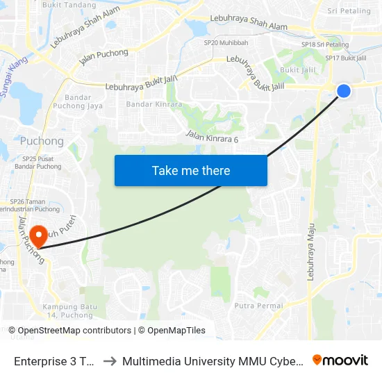 Enterprise 3 TPM to Multimedia University MMU Cyberjaya map