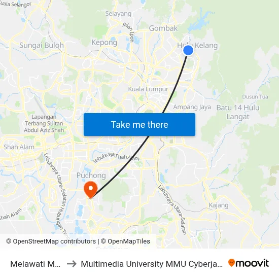 Melawati Mall to Multimedia University MMU Cyberjaya map