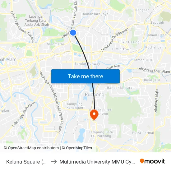 Kelana Square (Opp) to Multimedia University MMU Cyberjaya map