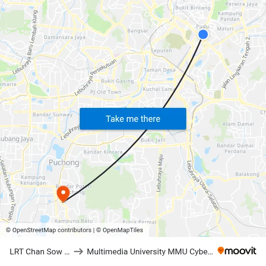 LRT Chan Sow Lin to Multimedia University MMU Cyberjaya map