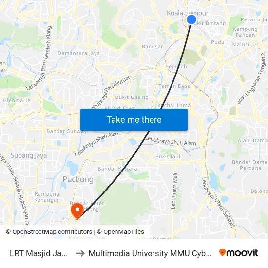 LRT Masjid Jamek to Multimedia University MMU Cyberjaya map