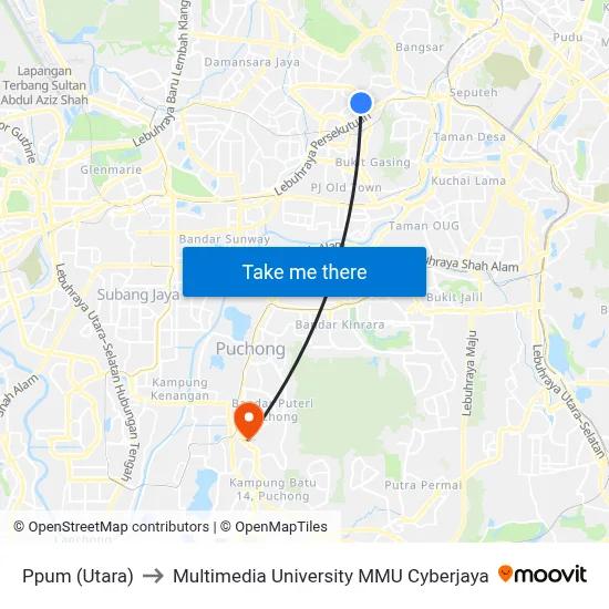 Ppum (Utara) to Multimedia University MMU Cyberjaya map