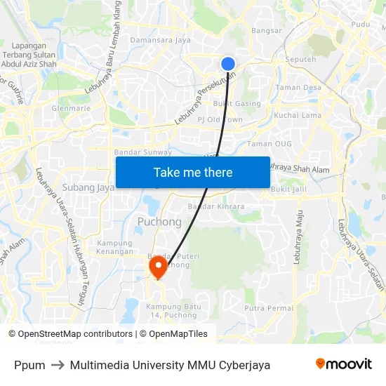 Ppum to Multimedia University MMU Cyberjaya map
