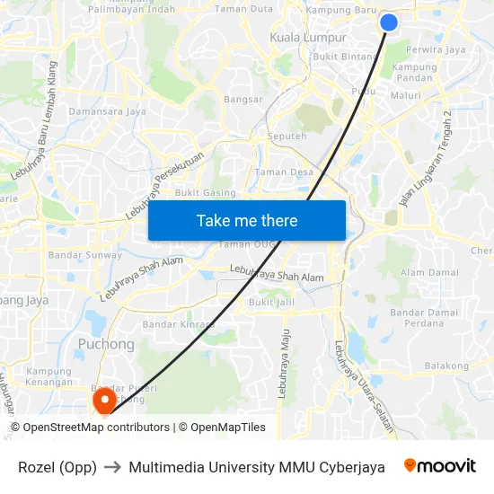 Rozel (Opp) to Multimedia University MMU Cyberjaya map