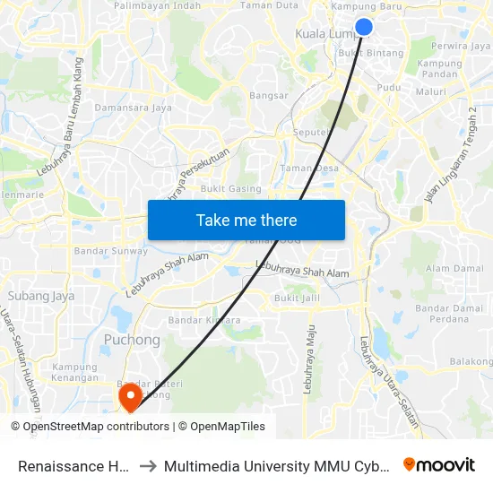 Renaissance Hotel to Multimedia University MMU Cyberjaya map
