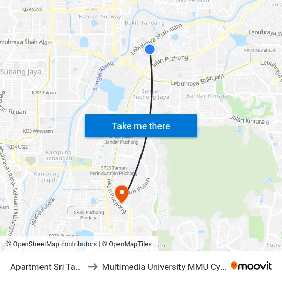 Apartment Sri Tanjung to Multimedia University MMU Cyberjaya map
