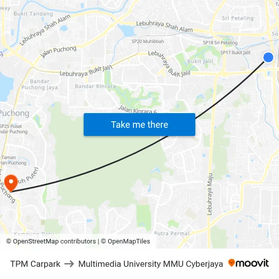 TPM Carpark to Multimedia University MMU Cyberjaya map