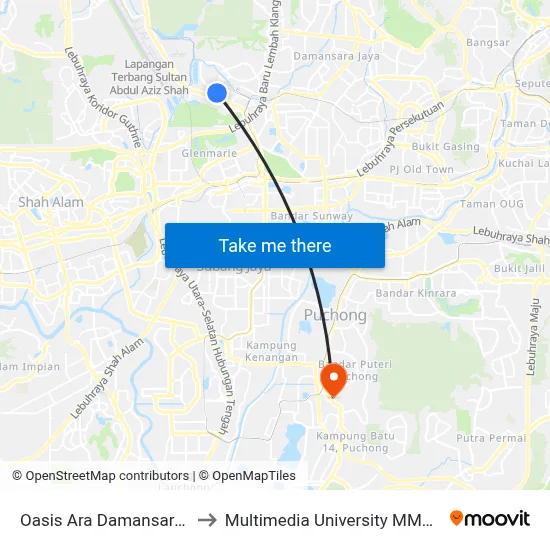 Oasis Ara Damansara (Timur) to Multimedia University MMU Cyberjaya map