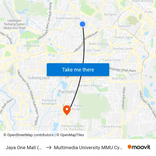 Jaya One Mall (Opp) to Multimedia University MMU Cyberjaya map