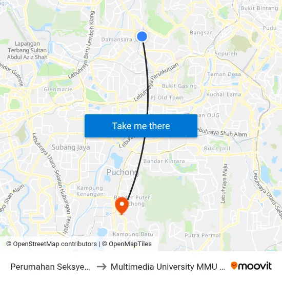 Perumahan Seksyen 17/26 to Multimedia University MMU Cyberjaya map