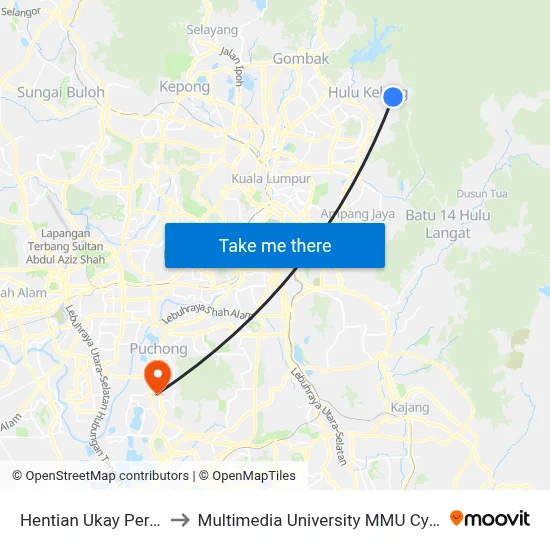 Hentian Ukay Perdana to Multimedia University MMU Cyberjaya map