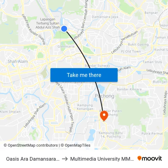 Oasis Ara Damansara (Selatan) to Multimedia University MMU Cyberjaya map