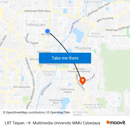 LRT Taipan to Multimedia University MMU Cyberjaya map