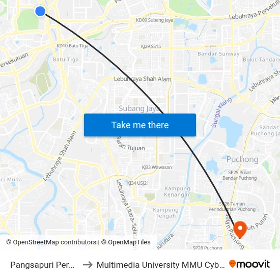 Pangsapuri Perdana to Multimedia University MMU Cyberjaya map