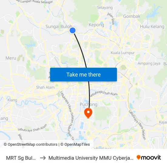 MRT Sg Buloh to Multimedia University MMU Cyberjaya map
