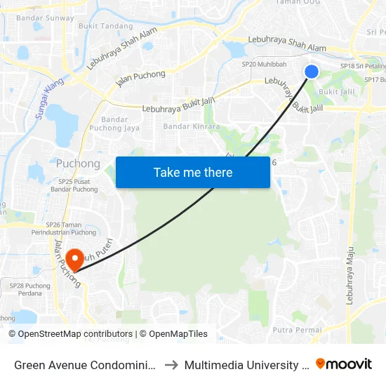 Green Avenue Condominium (Opp) (Kl1743) to Multimedia University MMU Cyberjaya map