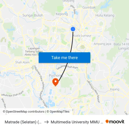 Matrade (Selatan) (Kl1021) to Multimedia University MMU Cyberjaya map
