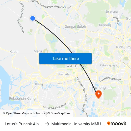 Lotus's Puncak Alam (Ks8) to Multimedia University MMU Cyberjaya map