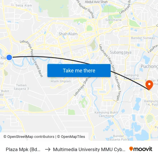 Plaza Mpk (Bd579) to Multimedia University MMU Cyberjaya map