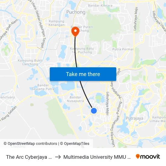 The Arc Cyberjaya (Sp83) to Multimedia University MMU Cyberjaya map