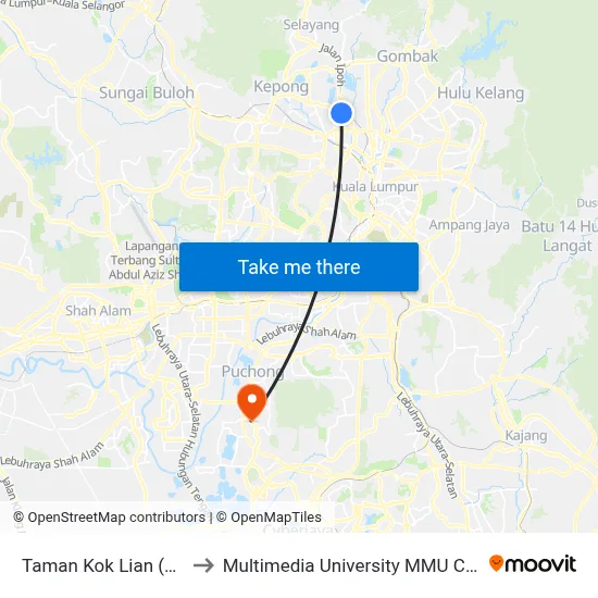 Taman Kok Lian (Kl588) to Multimedia University MMU Cyberjaya map