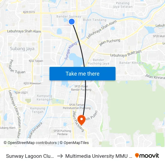 Sunway Lagoon Club (Sj11) to Multimedia University MMU Cyberjaya map